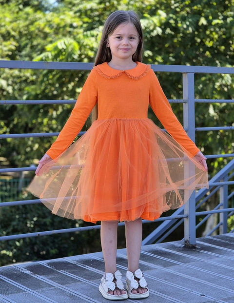 Arshiner Tutu Dress Girls Long Sleeve Peter Pan Collar Party Dresses