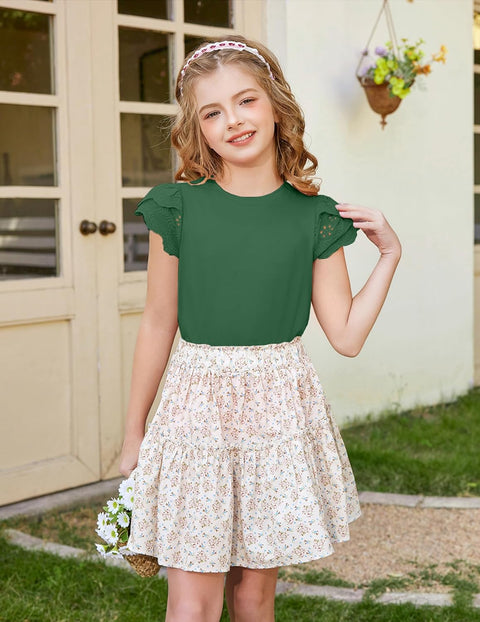 Arshiner Girls T Shirts Lace Petal Short Sleeves Kids Tops Tees