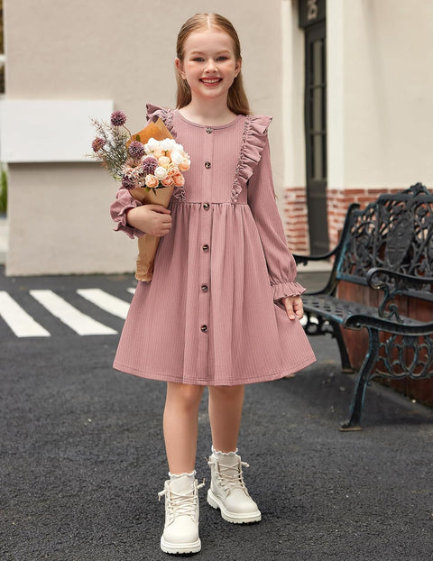 Arshiner Toddler Sweater Dress Ruffle Ribbed Knit Dresses