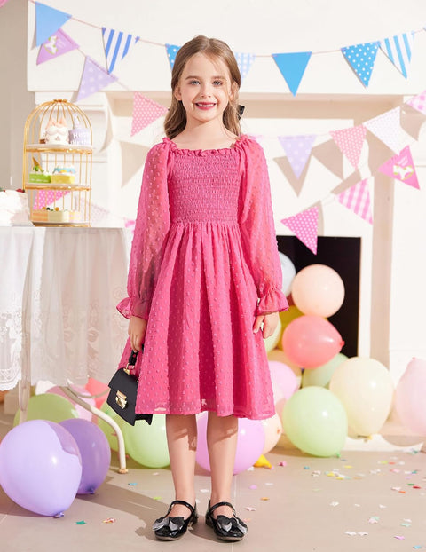 Arshiner Girl Tulle Dress Winter Long Sleeve Teen Girls Party Dresses