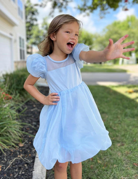 Arshiner Girls Dress Contrast Mesh Puff Flowy Bubble Hem Dresses