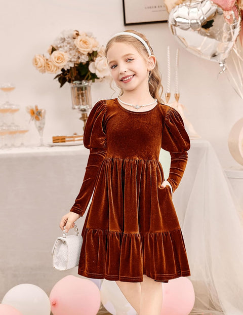 Arshiner Toddler Velvet Dress Girls Puff Party Ruffle Dresses