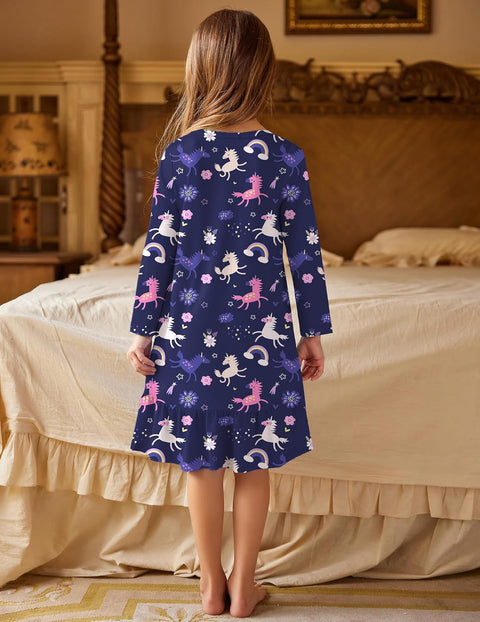 Arshiner Girls' Long Sleeve Cute Nightie Pajama Dress