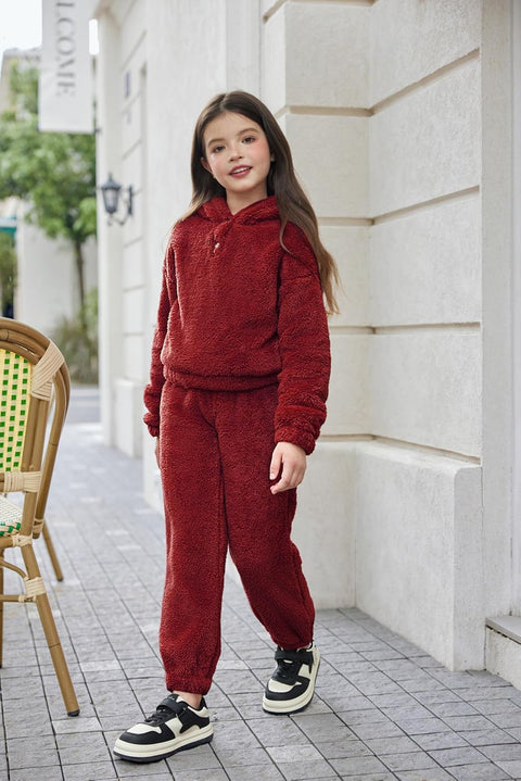 Arshiner Girls 2 Piece Outfits Fuzzy Bear Ear Hoodie Sweatshirt and Pant Sets