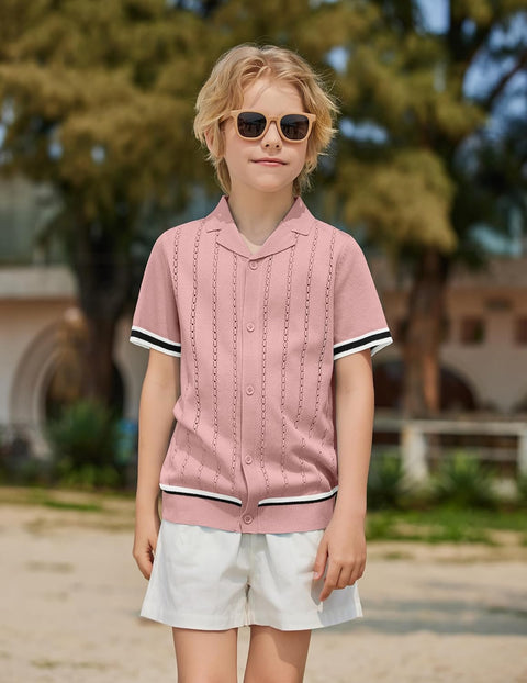 Arshiner Boys Knit Shirts Short Sleeve Button Down Shirt
