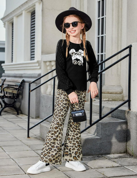 Arshiner Girls 2 Piece Outfits Knit Tulle Puff Top and Flare Pants Set