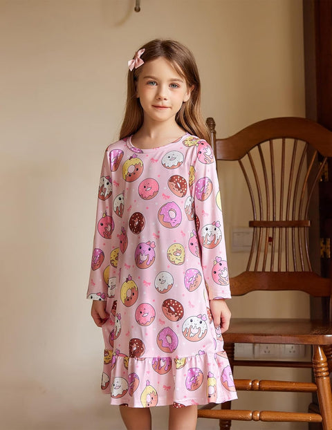 Arshiner Girls' Sleepwear Long Sleeve Cute Nightie Pajama Dress