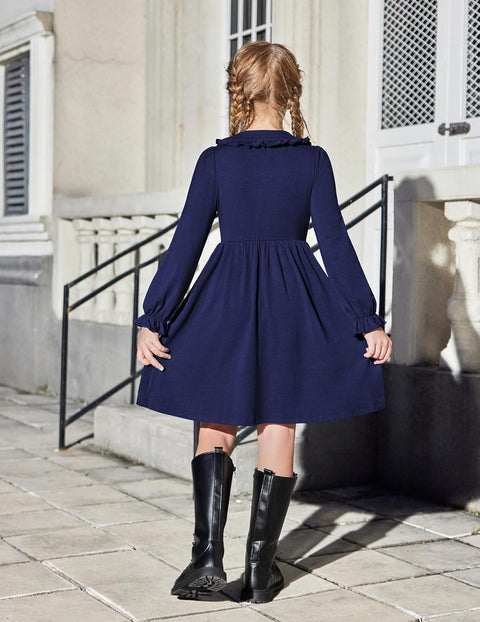 Arshiner Girls Long Sleeve Dress Ruffle Cotton Dresses