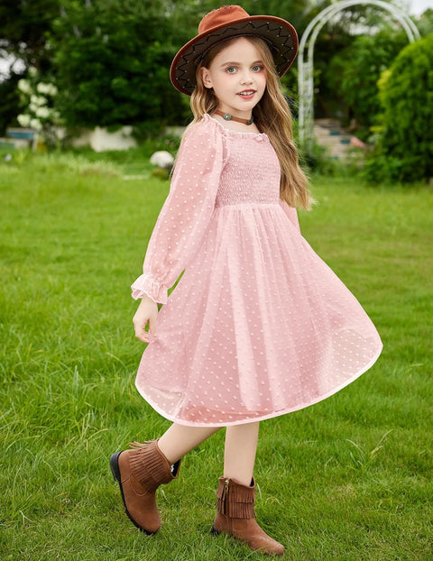 Arshiner Girl Tulle Dress Winter Long Sleeve Teen Girls Party Dresses