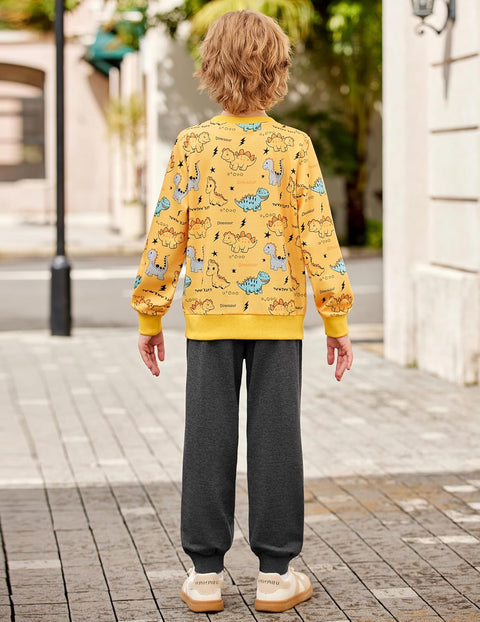 Arshiner Boys Long Sleeve Print Sweatshirt and Pant 2 Piece Set