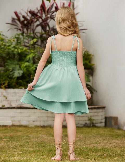 Arshiner Girls Dresses Flowy Tiered Ruched Smocked Back Midi Sundress