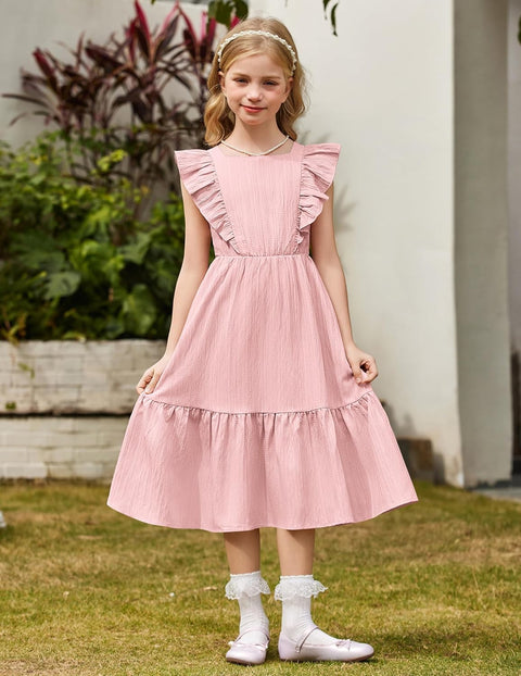 Arshiner Girls Tie Back Dress Tween Boho Flutter Sleeve Maxi Dresses