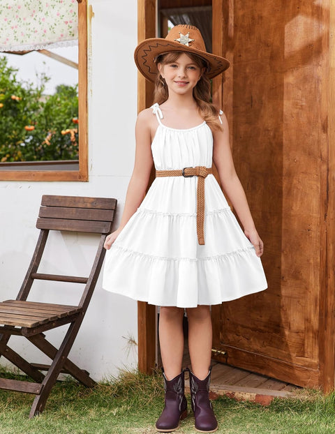 Arshiner Girls' Boho Spaghetti Strap Ruffled Tiered Dresses