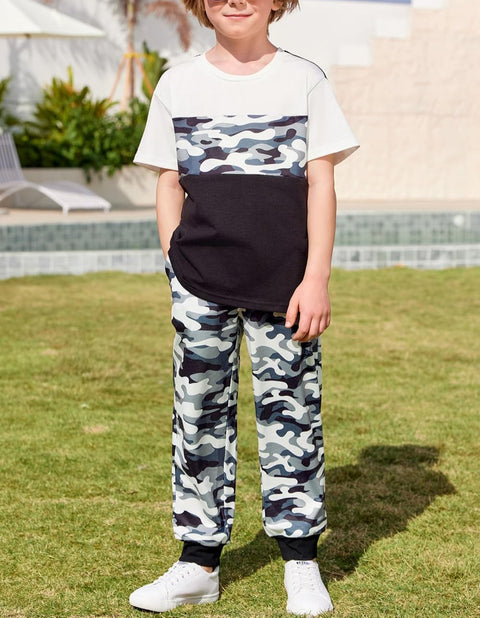 Arshiner Boy's Pants Set - 2 Piece ColorBlock T-Shirt and Pants