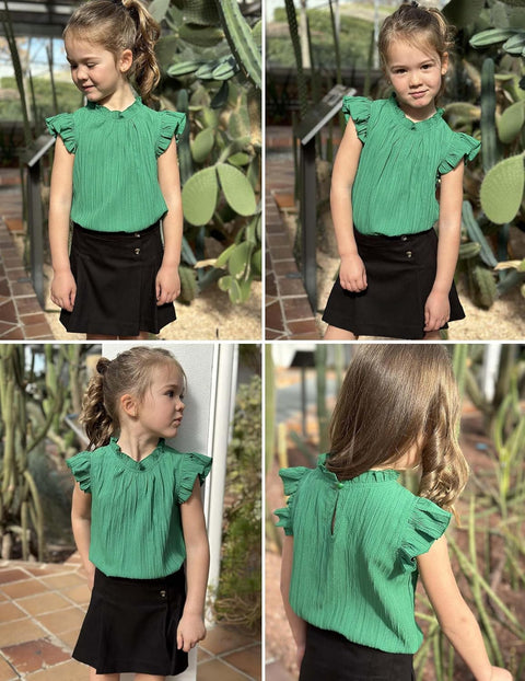 Arshiner Girls Ruffle Short Sleeve Shirts Frill Neck Pleated Blouse Tops