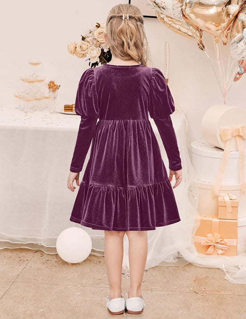 Arshiner Toddler Velvet Dress Girls Puff Party Ruffle Dresses