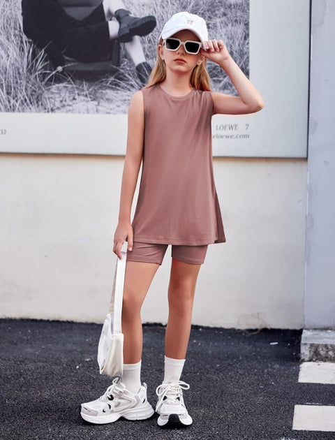 Arshiner Girl 2 Piece Outfits Loose Fit Knit Tunic Tops and Shorts Sets