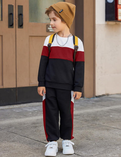 Arshiner Boys 2 Piece Outfit Color Block Sweatshirt & Sweatpants