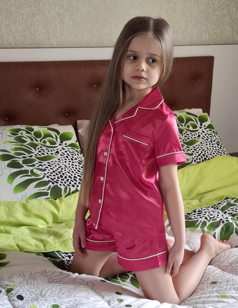 Arshiner Girls Pajamas Silk Satin Pajama Sleepwear Button Down Pj Set
