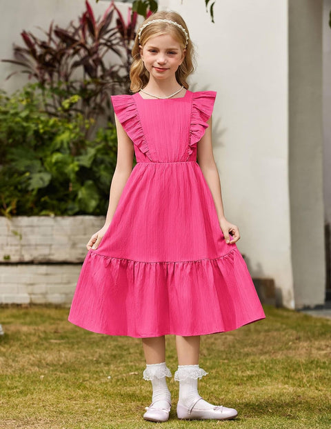Arshiner Girls Tie Back Dress Tween Boho Flutter Sleeve Maxi Dresses