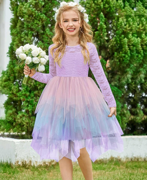 Arshiner Flower Girl Dress Toddler Contrast Lace Tutu Tulle Dresses