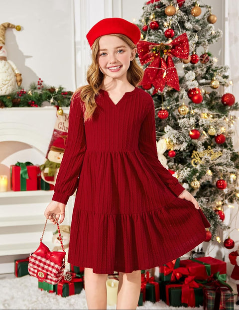 Arshiner Girls Dresses Lantern Long Sleeve Casual Dress
