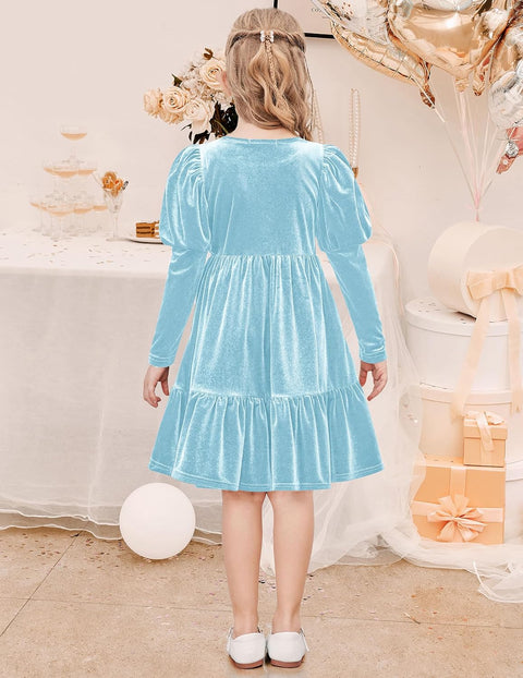 Arshiner Toddler Velvet Dress Girls Puff Party Ruffle Dresses