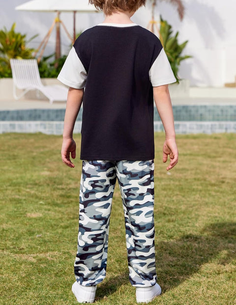 Arshiner Boy's Pants Set - 2 Piece ColorBlock T-Shirt and Pants