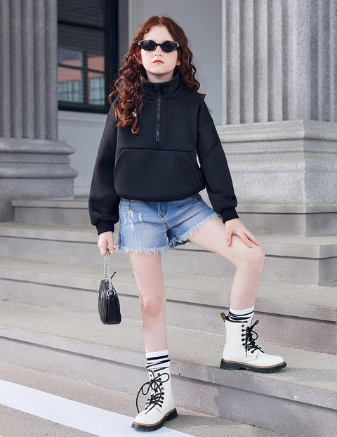 Arshiner Girls Half Zip Sweatshirt Fleece Quarter Pullover