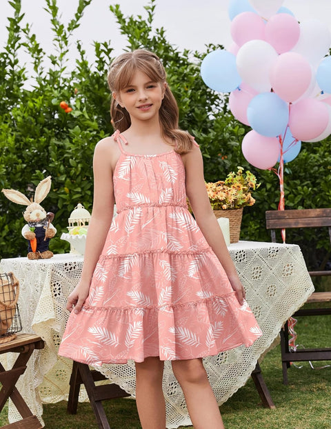 Arshiner Girls' Boho Spaghetti Strap Ruffled Tiered Dresses