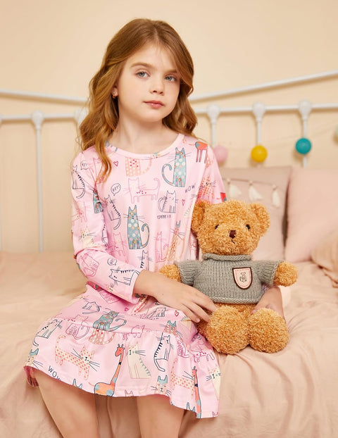 Arshiner Girls' Sleepwear Long Sleeve Cute Nightie Pajama Dress