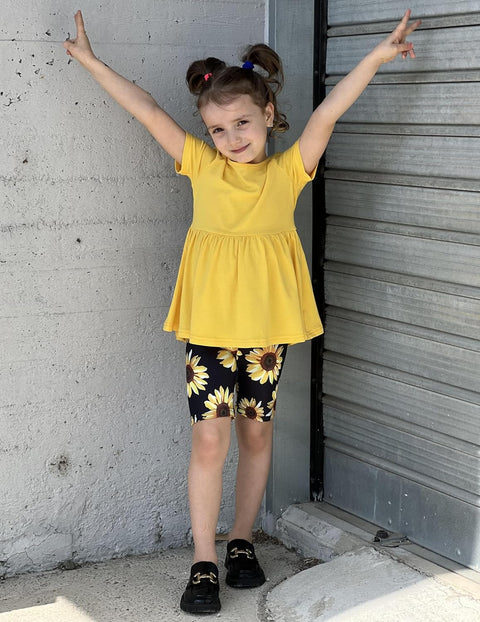 Arshiner Girls Summer Outfits Short Sleeve Ruffle Hem Top and Biker Shorts Set Girl Clothes 6-14 Years