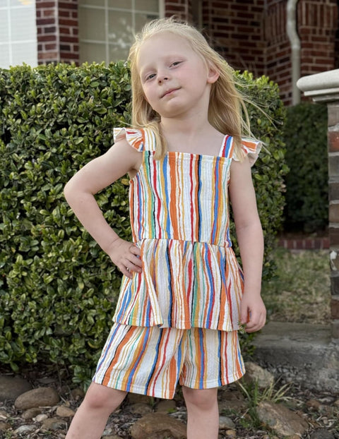 Arshiner Toddler Girl Clothes 2 Piece Summer Outfit Ruffle Sleeveless Top and Shorts Set with Pockets 2-7Y