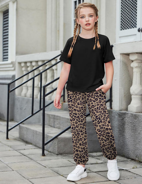 Arshiner Girls 2 Piece Outfits Short Sleeve Tops and Jogger Set
