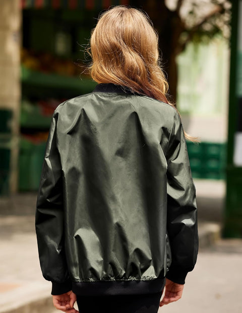 Arshiner Girls Bomber Jacket Casual Coat Zip Up Outerwear