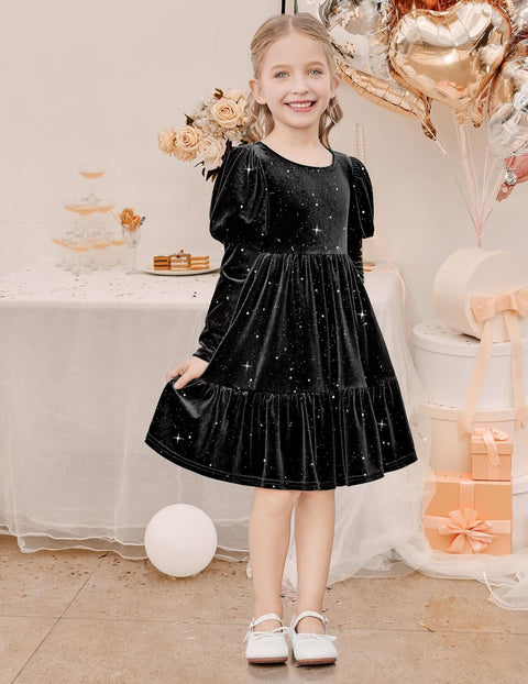 Arshiner Toddler Velvet Dress Girls Puff Party Ruffle Dresses