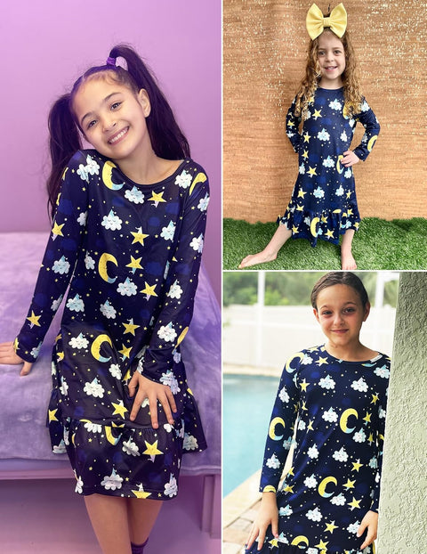 Arshiner Girls' Sleepwear Long Sleeve Cute Nightie Pajama Dress