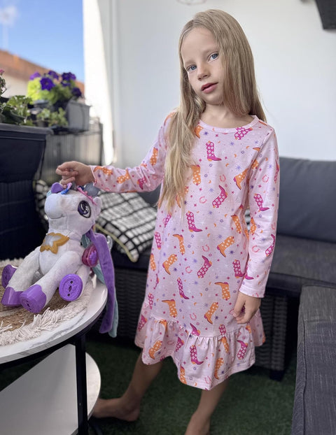 Arshiner Girls' Long Sleeve Cute Nightie Pajama Dress