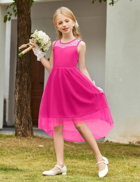 Arshiner Girls Dresses Formal Party Tulle Contrast Mesh Dress with Belt