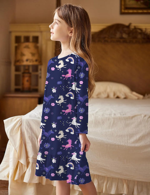 Arshiner Girls' Long Sleeve Cute Nightie Pajama Dress
