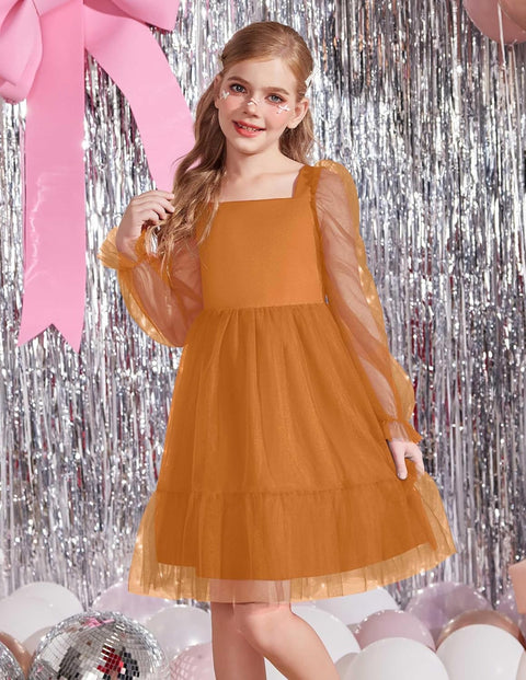 Arshiner Girls Tie Back Dress Puff Formal Party Tulle Dresses