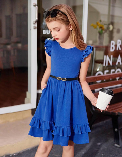 Arshiner Girls Dress Tween Boho Flutter Sleeve Tiered A Line Dresses