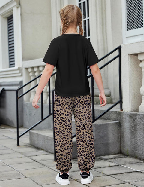 Arshiner Girls 2 Piece Outfits Short Sleeve Tops and Jogger Set