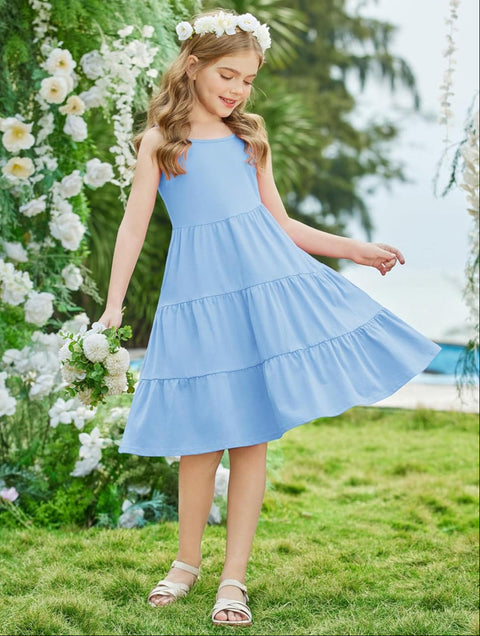 [3-10Y]Arshiner Toddler Girl's Sundress Boho Strap Tiered Swing Cami Dresses