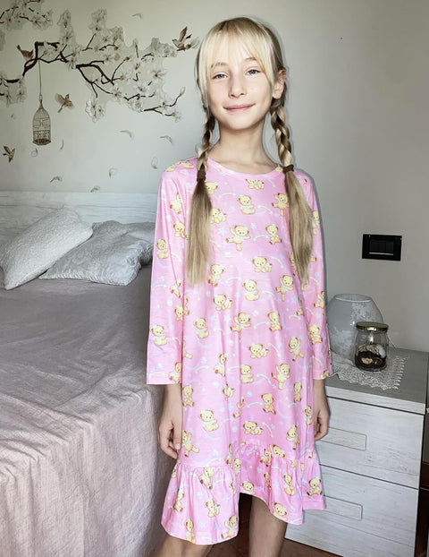 Arshiner Girls' Long Sleeve Cute Nightie Pajama Dress