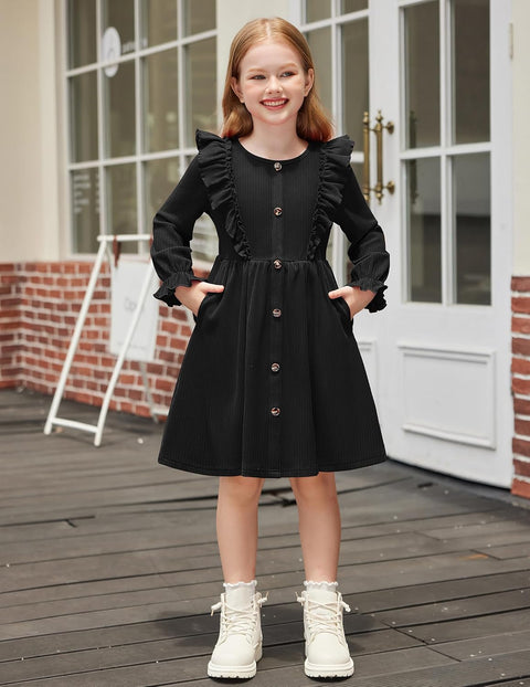 Arshiner Toddler Sweater Dress Ruffle Ribbed Knit Dresses