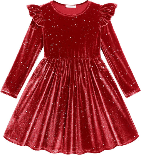 Arshiner Toddler Velvet Dress Little Girls Ruffle Dresses