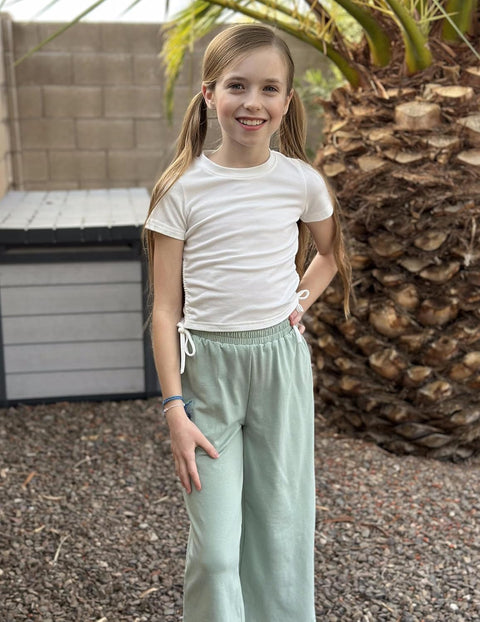 Arshiner Girls Sets Ruched Drawstring Tops and Wide Leg Pants