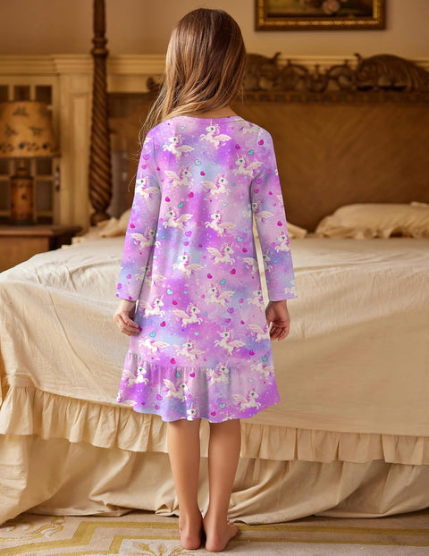 Arshiner Girls' Long Sleeve Cute Nightie Pajama Dress