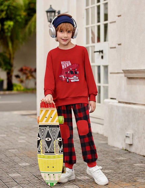 Arshiner Boys Long Sleeve Print Sweatshirt and Pant 2 Piece Set
